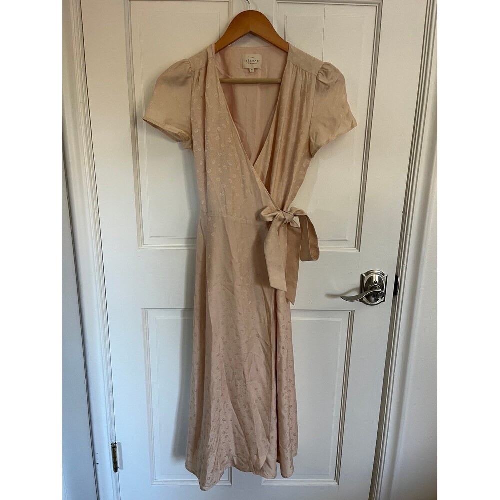 Sezane Amber Wrap Tie Silk Floral Dress in Nude Size 36 4 - Picture 3 of 7